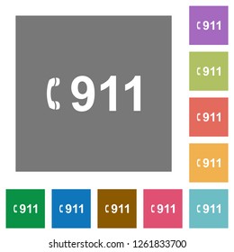 Emergency call 911 flat icons on simple color square backgrounds