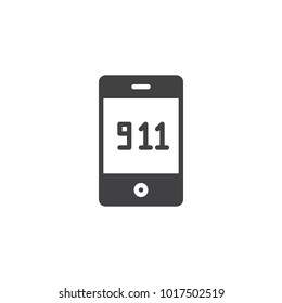 Emergency call 911 icon vector, filled flat sign, solid pictogram isolated on white. Mobile phone with 911 symbol, logo illustration.