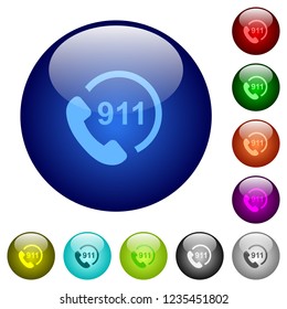 Emergency call 911 icons on round color glass buttons