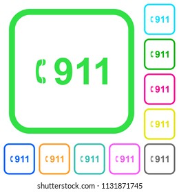 Emergency call 911 vivid colored flat icons in curved borders on white background
