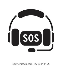 Notruf-Center Headset-Unterstützung Symbol Symbol solide Glyphe Vektor Design-Element sos Hilfe Service Operator Kommunikation Mikrofon Audio