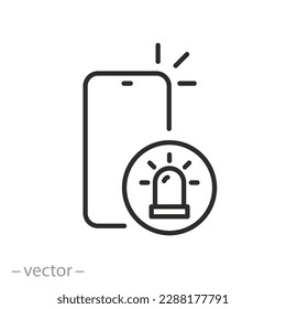 emergency call center icon, phone with beacon siren, first aid calling, thin line symbol on white background - editable stroke vector illustration eps10