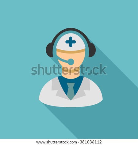 Emergency Call Center long shadow vector icon. Style is a flat symbol with rounded angles on a colored square button.