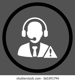 Emergency Call Center vector icon. Style is bicolor flat circled symbol, black and white colors, rounded angles, gray background.