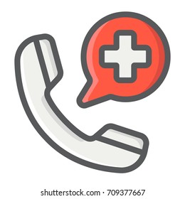 Emergency Call Filled Outline Icon, Medicine And Healthcare, Medical Support Sign Vector Graphics, A Colorful Line Pattern On A White Background, Eps 10.