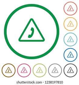 Emergency call flat color icons in round outlines on white background