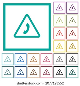 Emergency call flat color icons with quadrant frames on white background