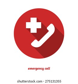 Emergency call flat icon with long shadow.