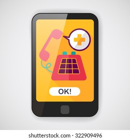 emergency call flat icon with long shadow