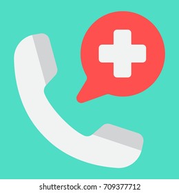 Emergency Call Flat Icon, Medicine And Healthcare, Medical Support Sign Vector Graphics, A Colorful Solid Pattern On A Cyan Background, Eps 10.