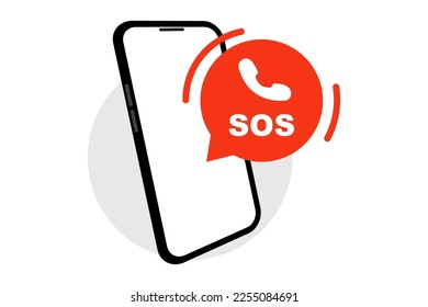 Emergency call. Flat illustration with red emergency call for concept design. Emergency call center app. Hotline for help desk. Vector illustration