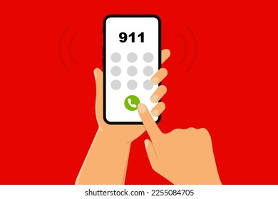 Emergency call. Flat illustration with red emergency call for concept design. Emergency call center app. Hotline for help desk. Vector illustration