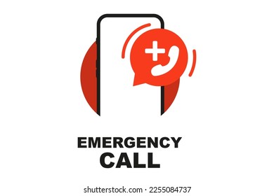 Emergency call. Flat illustration with red emergency call for concept design. Emergency call center app. Hotline for help desk. Vector illustration