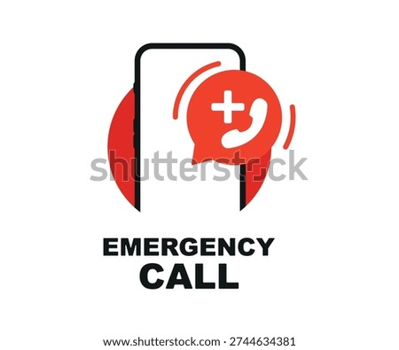 Emergency call. Flat illustration with red emergency call for concept design. Emergency call center app. Hotline for help desk. Vector illustration