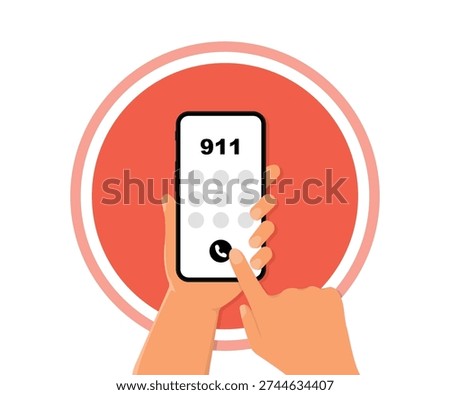 Emergency call. Flat illustration with red emergency call for concept design. Emergency call center app. Hotline for help desk. Vector illustration