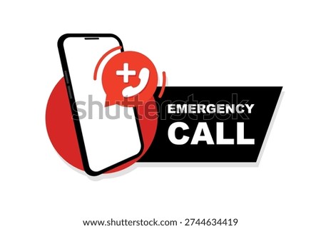 Emergency call. Flat illustration with red emergency call for concept design. Emergency call center app. Hotline for help desk. Vector illustration