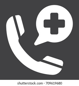 Emergency call glyph icon, medicine and healthcare, medical support sign vector graphics, a solid pattern on a black background, eps 10.