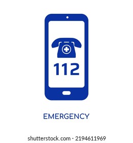 Emergency call icon. 112 help phone sign. Flat vector illustration