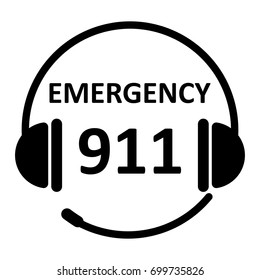 Emergency call icon with 911. Headphone image with text isolated on white background. EPS10 vector illustration for hospital call center service, template, medical hotline, business banner, symbol.