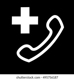 Emergency call icon. Call for ambulance logo isolated on black background. Flat vector illustration.