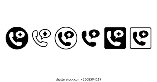 Emergency Call Icon Black And White Phone Icons With Plus Sign Vector Design