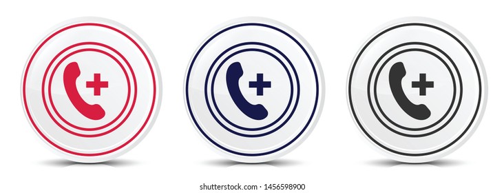 Emergency call icon crystal flat round button set illustration design isolated on white background