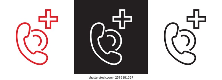 Emergency call icon .  Isolated on white, pink and black background. Vector illustration. EPS 10