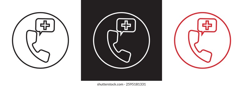 Emergency call icon .  Isolated on white, pink and black background. Vector illustration. EPS 10