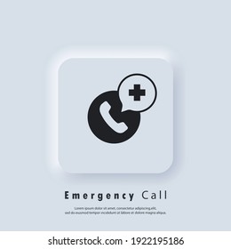 Emergency Call icon. Medical support service call. Hospital phone call. Emergency and healthy call support service. Vector EPS 10. Neumorphic UI UX white user interface web button. Neumorphism