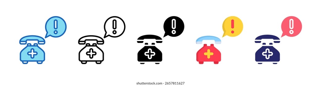 Icono de llamada de emergencia Colección de conjunto de estilo múltiple.