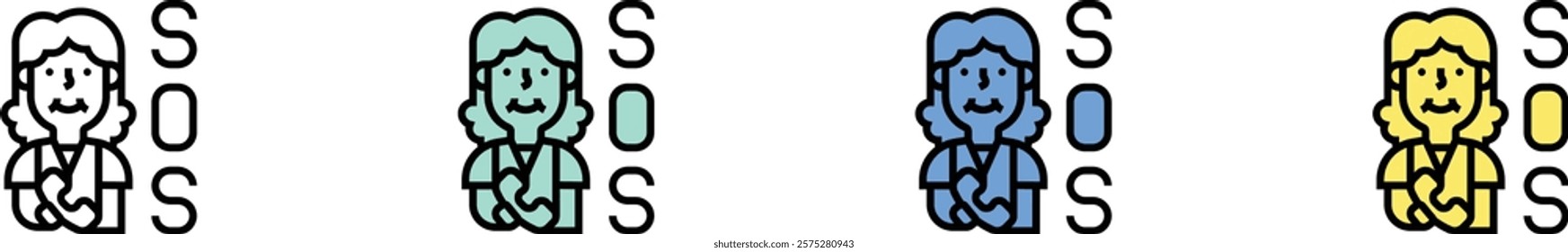 emergency call icon. Outline, Green, Blue and Yellow Style Design Isolated On White Background