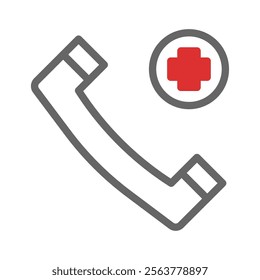 Emergency call icon with red cross. Concept of medical assistance, healthcare, and urgency.
