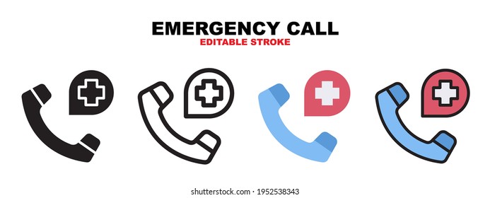 Emergency Call icon set with different styles. Icons designed in filled, outline, flat, glyph and line colored. Editable stroke and pixel perfect. Can be used for web, mobile, ui and more.