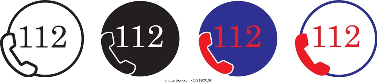 Notruf-Symbolsatz, flaches design, Vektorgrafik.112 Notruf-Vektorsymbol