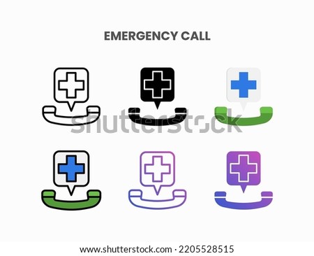 Emergency Call icon set with line, outline, flat, filled, glyph, color, gradient. Can be used for digital product, presentation, print design and more.