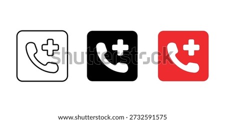 Emergency call icon set. telephone handset with a medical plus sign icon. Healthcare telephone contact sign.