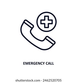 emergency call icon. Thin line emergency call icon from medical collection. Outline vector isolated on white background. Editable emergency call symbol can be used web and mobile