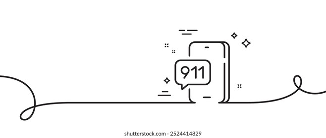 Symbol für Notrufzeile. Endlos eine Linie mit Locke. Rufnummernschild 911. Medizinisches Hilfesymbol. Notruf mit einfacher Rahmenleiste. Schleifenverlaufsmuster. Vektorgrafik