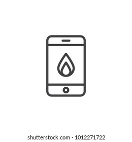 Emergency Call Line Icon, Outline Vector Sign, Linear Style Pictogram Isolated On White. Flame Fire On Mobile Phone Screen Symbol, Logo Illustration. Editable Stroke