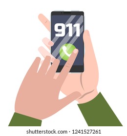 Emergency call on the mobile phone. Calling 911 police in case of emergency. Isolated flat vector illustration