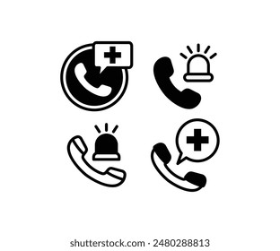 emergencia llamada teléfono ambulancia médico iconos símbolo signo Vector diseño negro blanco color ilustración moderna