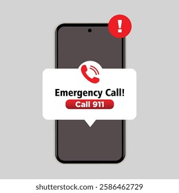 emergency call in the phone. SOS message. SOS bell red icon. Emergency hotline. 911 calling.