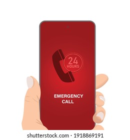 Emergency Call, Police, Ambulance, Fire Department, Call Phone Flat Design, Vector Illustration.