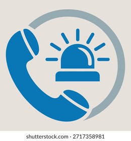 Icono de concepto de servicio de llamadas de emergencia que ilustra una línea directa de ayuda crítica con un símbolo de notificación de sirena urgente