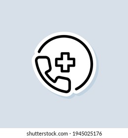 Emergency Call sticker. Telemedicine or telehealth virtual visit. Medical support service call. Hospital phone call. Vector on isolated white background. EPS 10.