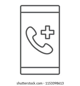 Emergency call thin line icon, medical and service, medical support sign, vector graphics, a linear pattern on a white background, eps 10.