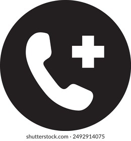 Icono de aviso de llamada de emergencia, color negro, fondo blanco aislado