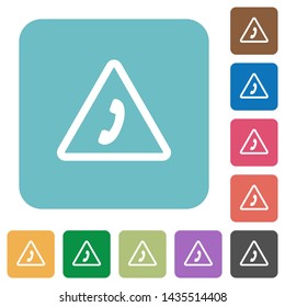 Emergency call white flat icons on color rounded square backgrounds