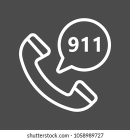 Emergency calling service filled outline icon, line vector sign, linear white pictogram isolated on gray. Phone and speech bubble with 911 number inside bubble, logo illustration. Pixel perfect