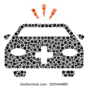 Emergency Car composition of round dots in various sizes and color hues. Round dots are organized into emergency car vector mosaic. Vector design concept.